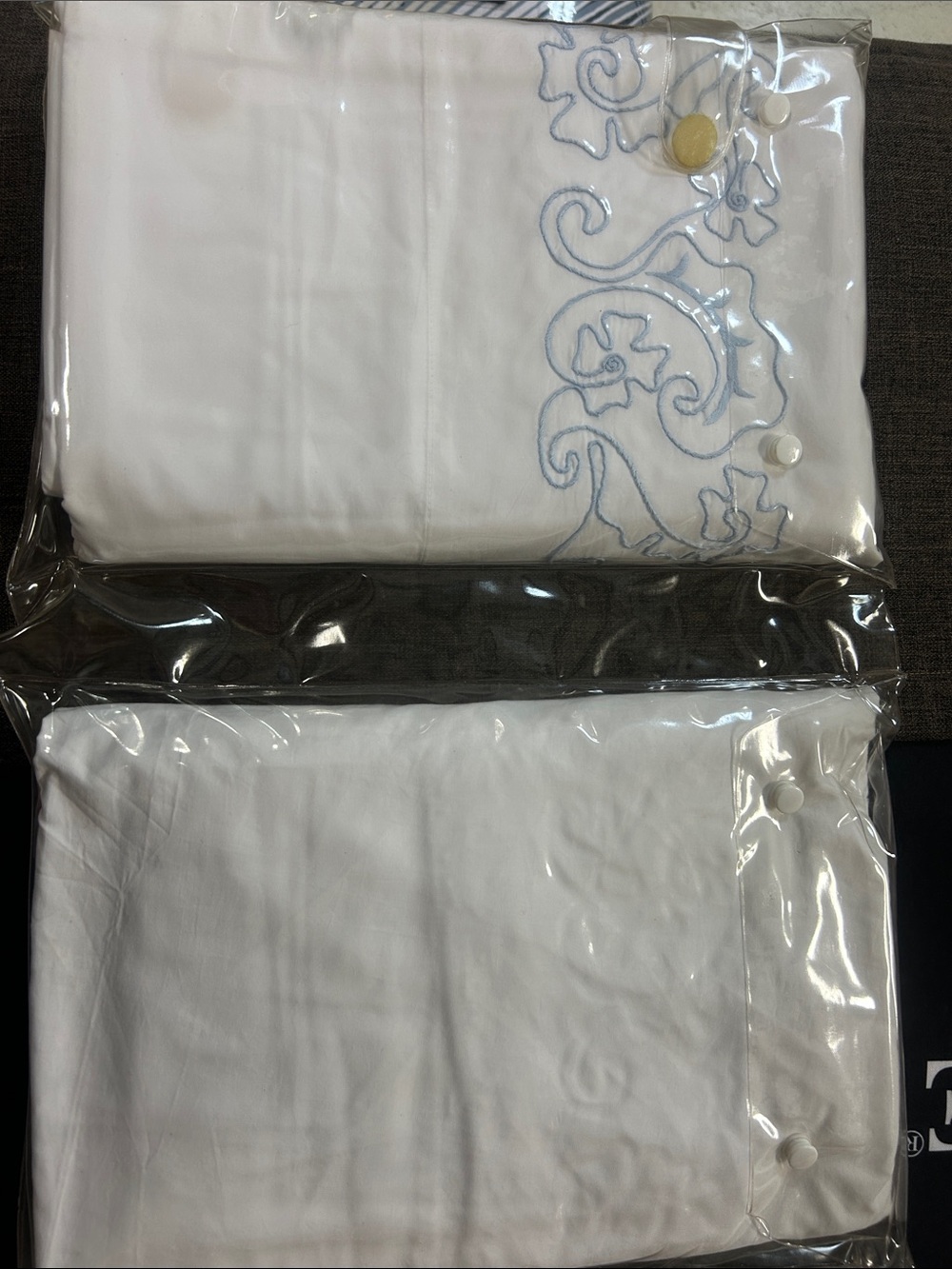 Hand-Embroidered White & Light Blue Queen Sheet Set - Picture 5 of 6